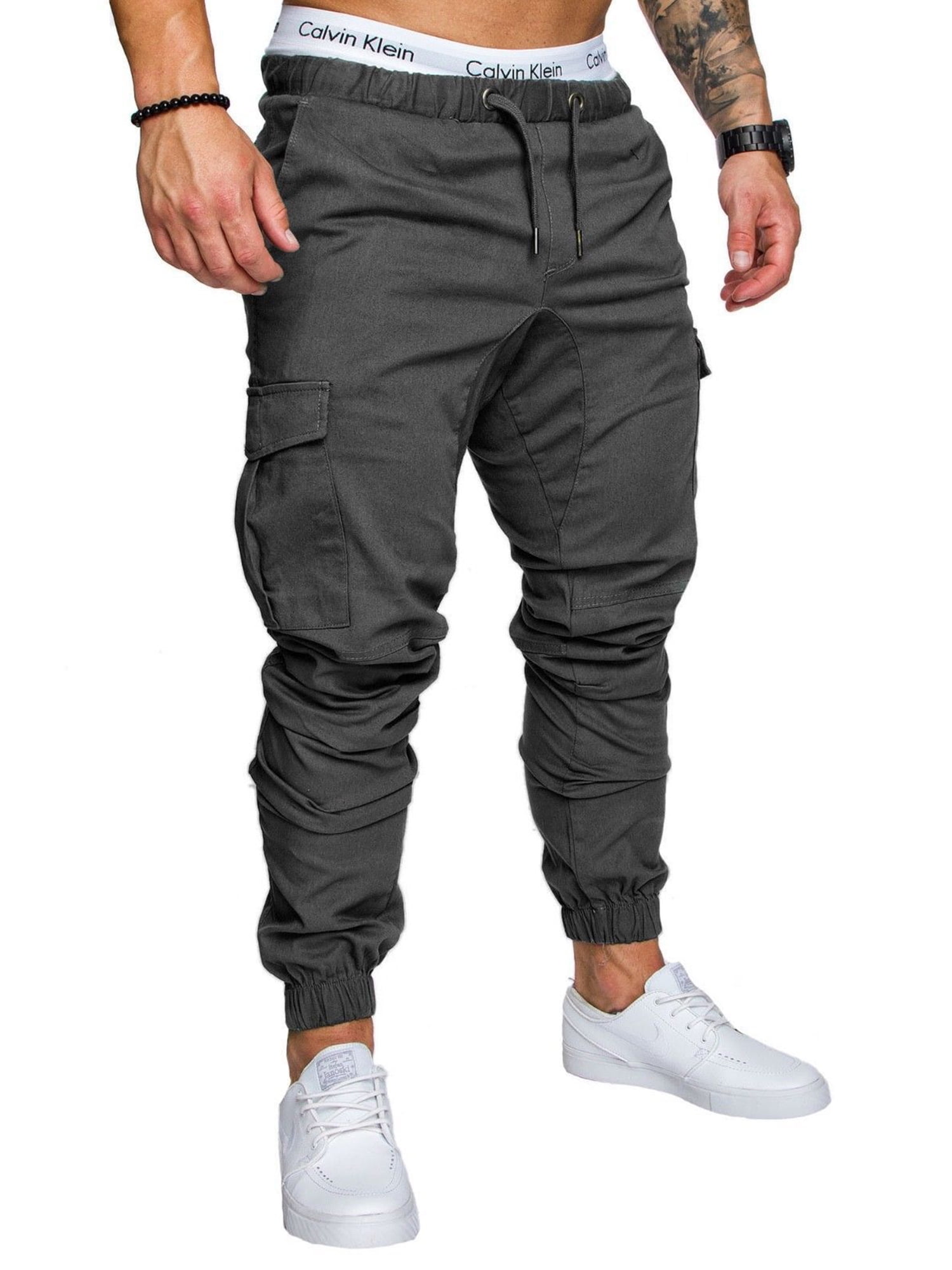 Pantalon de survêtement Pantalon de Sport d'entraînement Multi-Poches pour Homme Pantalon de Jogging Ample en Coton