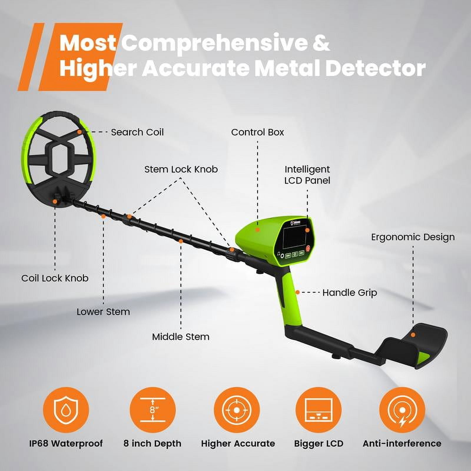 Longqi Waterproof Metal Detector for Adults & Kids, with High Accuracy Lightweight 8" Search Coil, All Metal & Disc Modes