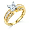 thumbnail image 2 of Wellingsale Ladies Solid 14k Yellow Gold Polished CZ Cubic Zirconia Princess Cut Engagement Ring with Side Stones - Size 4, 2 of 6