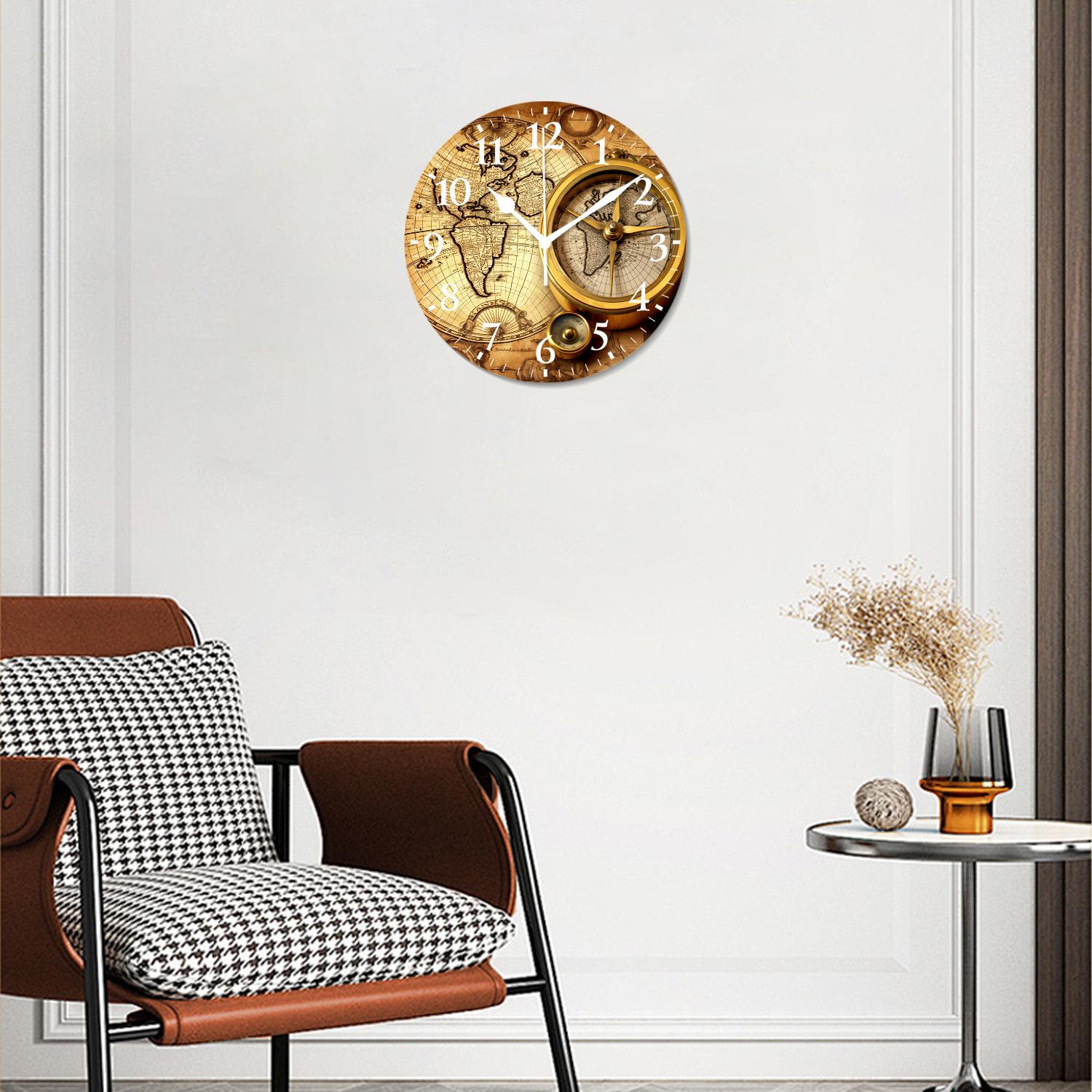 12 Inch Wall Clock Battery Operated Silent Clock Decorative for Office, Kitchen, Outdoor, Living Room，Accurate Map Graceful