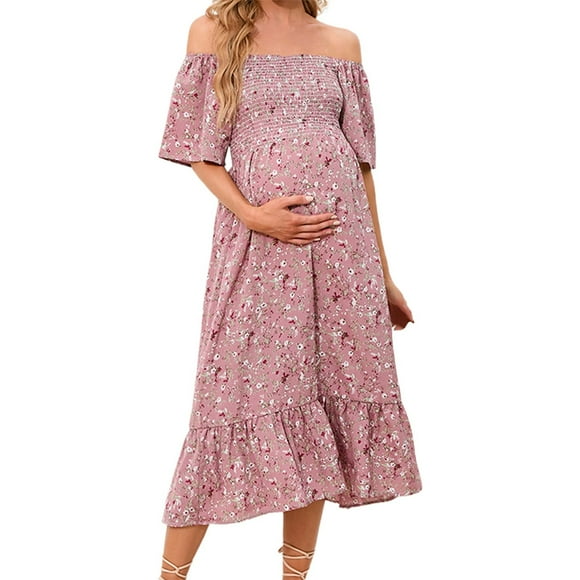 MEZZALL Womens Dress Floral Square Neck Midi Dresses Maternity Dress Pregnant Casual A-Line Dress Long Flowy Smocked Dress Leisure Dailywear XL