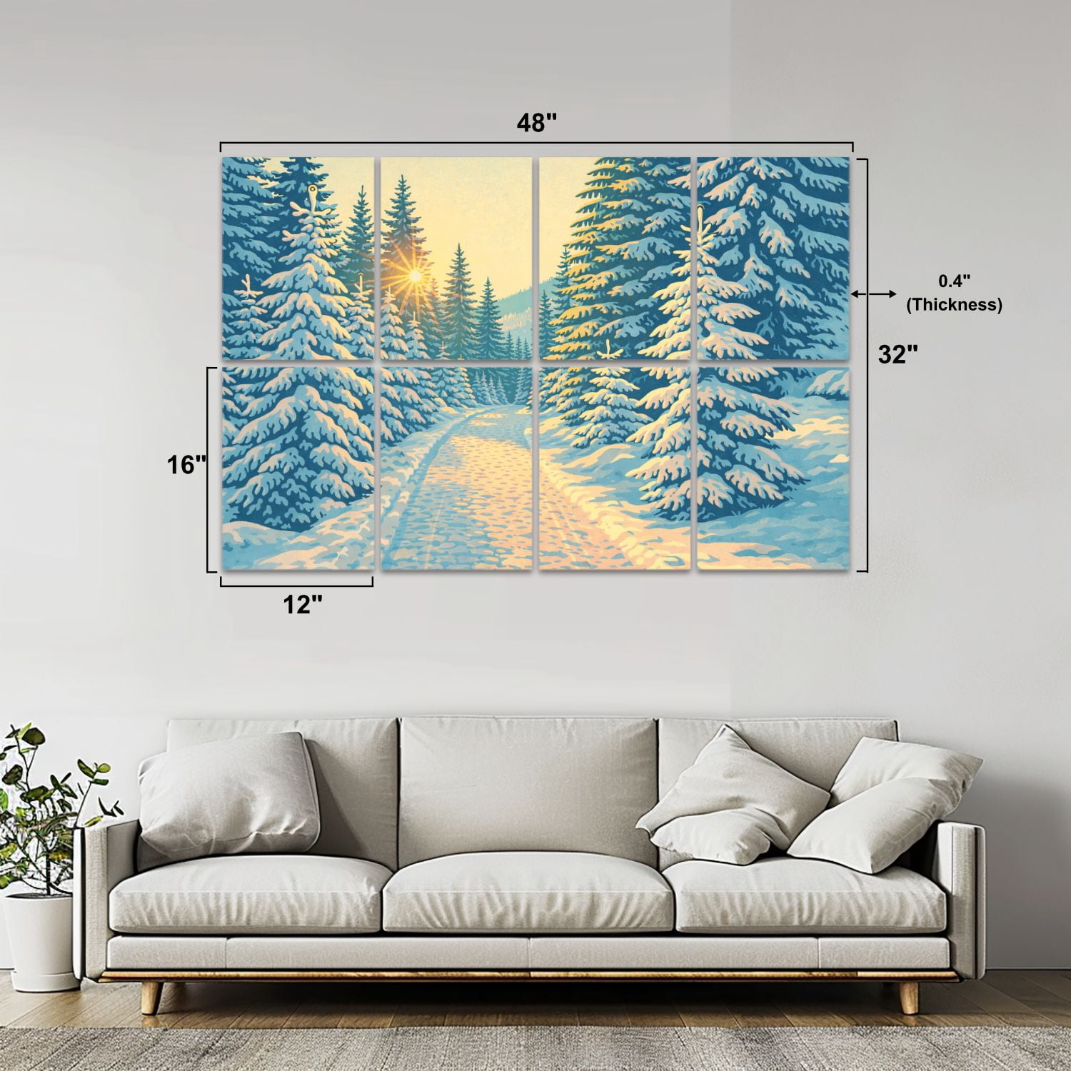 8 Pack Art Acoustic Panels Sound Absorbing Snow covered pine trees sunset Decorative Soundproof Wall Panels Self Adhesive for Nursery Game Room Bedroom 48"x32"