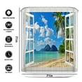 thumbnail image 4 of 3D Palms Ocean Tropical Island Beach Shower Curtain, Fabric Cloth Polyester Waterproof Bath Curtain, Maldives High-Resolution Photography Home Decor Bathroom Textile Leisure Shower Curtain, 4 of 4