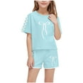 thumbnail image 3 of BXJX Girls Grafhic Outfit Sets- Casual Tops and Bottoms 2-Piece Crewneck Summer Sets Green Size 13 T, 3 of 9