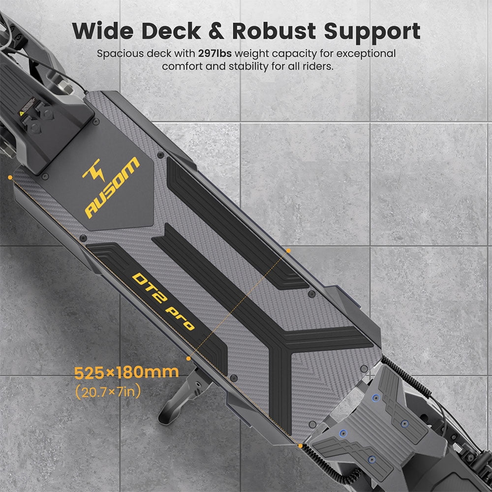 Ausom DT2 Pro Foldable Adults Fast Electric Scooter, 71 Mi Max Operating Range & 42 mph Max Speed, Dual 1100W Motors off Road E-scooter, 297 lbs Load, Gray/Yellow