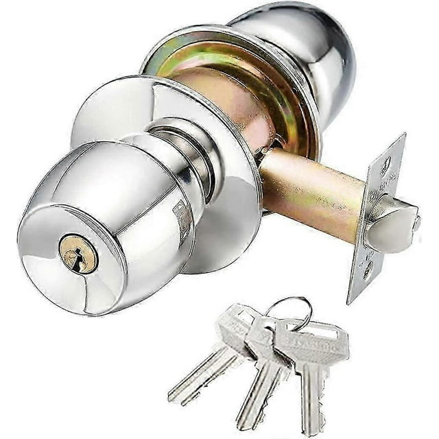 Door Knob With Lock And Key, Interior Door Knob And Bathroom Door Handle, Satin Stainless Steel Door Lock (latch Size 70 Mm)