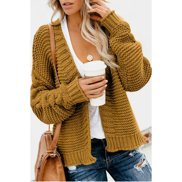 SHEWIN Womens Open Front Cardigans Plus Size Chunky Cable Knit Sweaters for Women Sleeve Cardigans Sweaters Coats Brown - Walmart.com