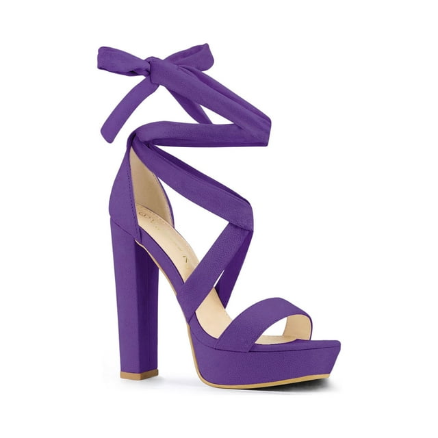 BLISSFUL STEP Sandales à Talon Bloc à Plateforme à Lacets pour Femme Violet (Taille 9,5)