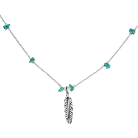 Brinley Co. Women's Created Turquoise Sterling Silver Beaded Feather Fashion Necklace