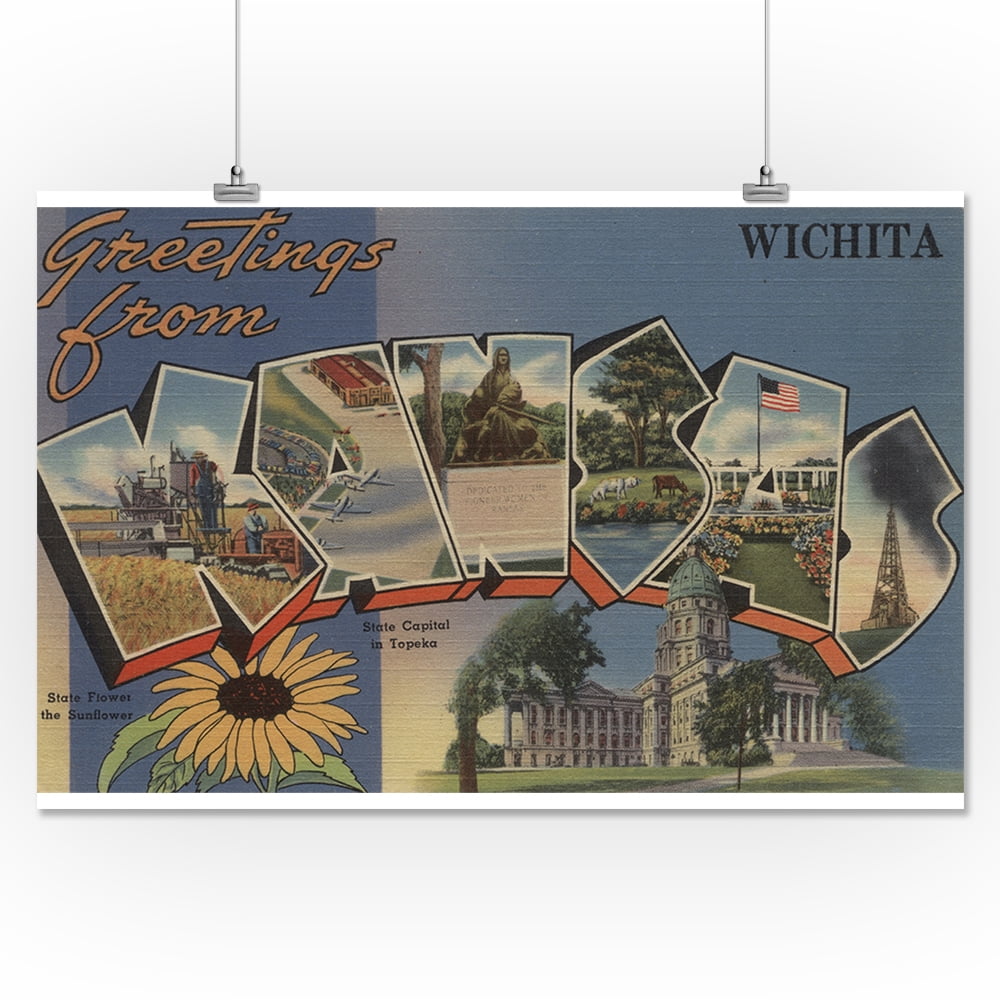 Greetings from Wichita, Kansas (16x24 Giclee Gallery Print, Wall Decor