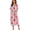 thumbnail image 4 of FOR U DESIGNS French Bulldog Strawberry Pink Pattern House Dresses for Women Breathable Womens Embroidered Housecoat Lightweight Long Sleeve Duster Robe Sleep Dress with Pockets, S, 4 of 8