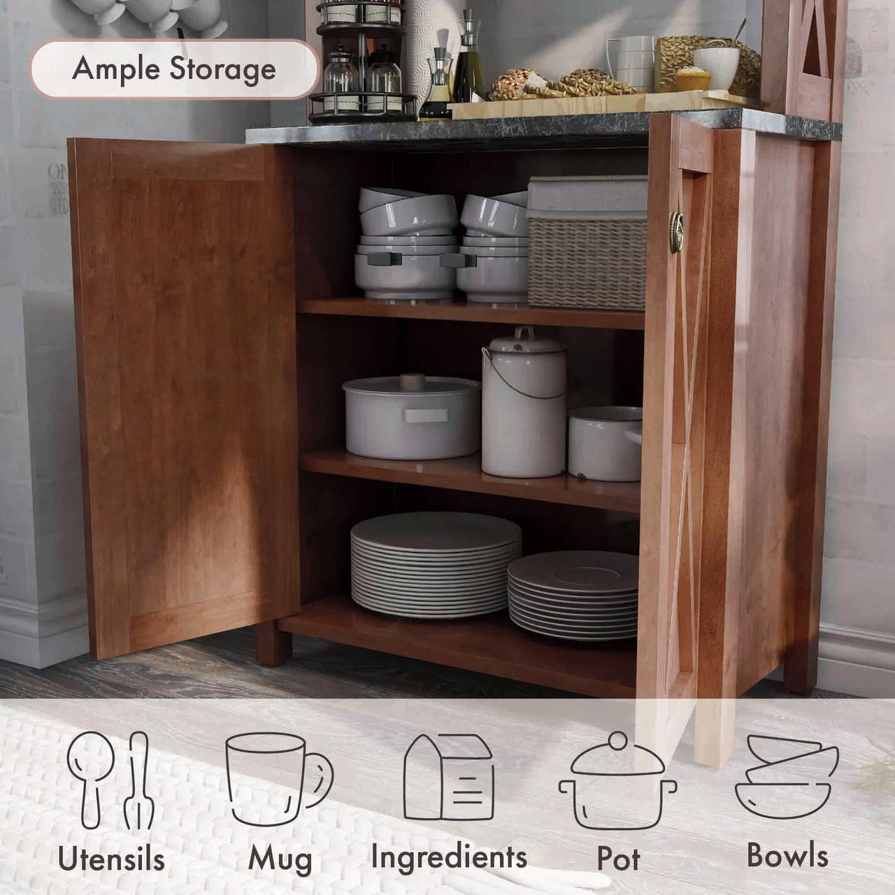 Furniture of America Wilkes Rustic 2-Door Bakers Rack, Vintage Walnut