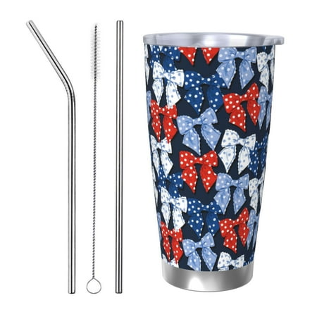 

Gaeub colorful Polka dot bow Print 20-Ounce Stainless Steel Car Cup Tumblers Cups with Lids and Straw Coffee Cups for Adults Kids Home Car Office School Travel Party-Straw Three-piece Set