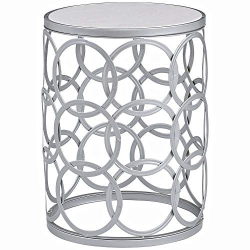 FirsTime & Co. Silver Interlocking Circles Marblized Table, American Designed, Silver, 16.75 x 16.75 x 22 inches