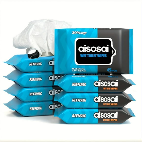 8 Pack, 360pcs Flushable Extra Lager Wipes for Adult Wet Wipes, Portable Packaging/ Family Size, Unscented Toilet Wipes, No alcohol, Septic And Sewer Safe, Outdoor Camping Available