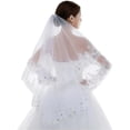 thumbnail image 2 of Velo de novia de encaje, velo de novia de 2 niveles con encaje brillante y lentejuelas para mujer, innovación moderna, 2 of 9