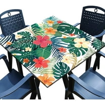 Square Fitted Tablecloth with Elastic Edge Tropical Palm Leaves Card Table Cover Outdoor Square Wipeable Card Table Tablecloth for Indoor Kitchen Decor