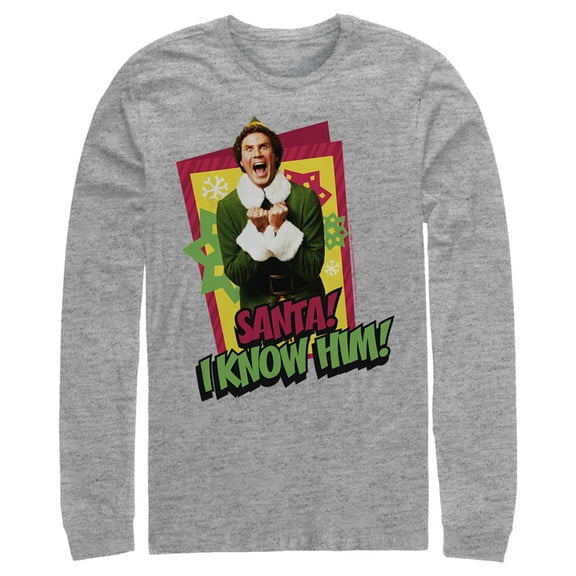 Men's Elf Santa I Know Him Quote  Long Sleeve Shirt Athletic Heather Medium