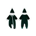 thumbnail image 2 of Cjfdfy Newborn Baby Boy Girl Christmas Pajamas Outfit Footed Romper Long Sleeve Velvet Zipper Jumpsuit With Hat Infant Cute My First Christmas Fall Winter Holiday Outfit 0-6 Months, 2 of 8