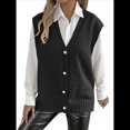 thumbnail image 3 of Chaleco de Punto Sin Mangas para Mujer, con Cuello en V, Botones, Informal, Holgado, para Otoño e Invierno. Negro Talla Única, 3 of 9