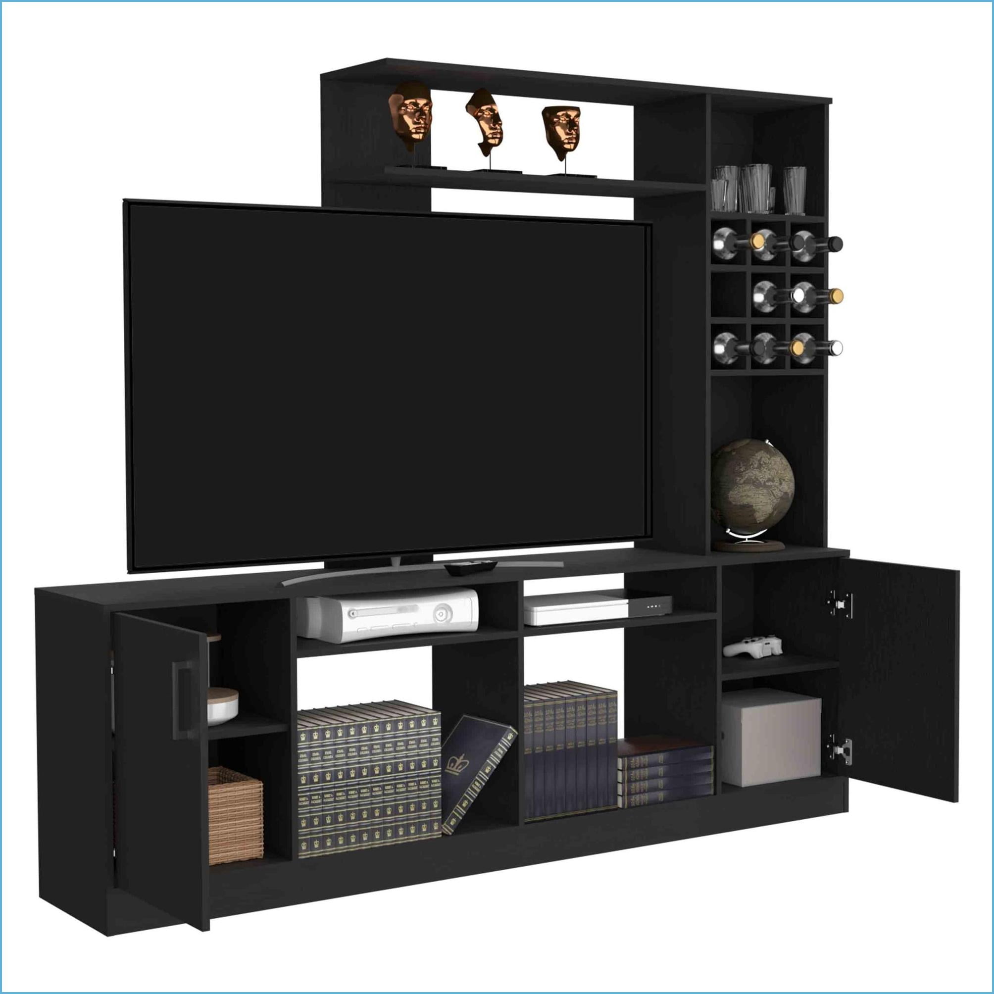 TV Furniture, Modern Black Entertainment Center with 6 External Shelves & Double Door Cabinet, Fits TVs Up to 37" | Particle Board | Primary Living Space
