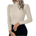 thumbnail image 2 of Qulqfy Turtleneck Woman Sweater Beige Pullover Tunic Long Sleeve Slim Dressy Ribbed Knit Tops Fall Sweaters for Women 2025 L, 2 of 8