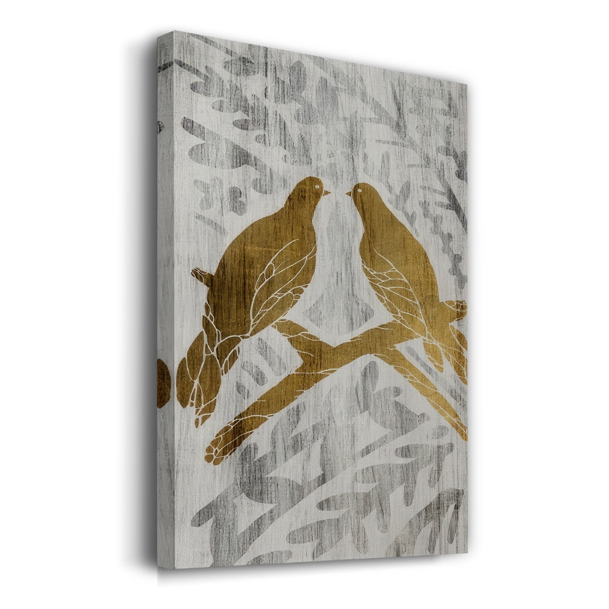 Two Turtle Doves - Gold Leaf Holiday- Gallery Wrapped Canvas