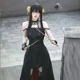 thumbnail image 4 of Anime Spy X Family Yor Forger Cosplay gótico Halter vestido negro medias de cuero traje Yor pendiente peluca ropa de mujer, 4 of 5
