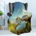 thumbnail image 4 of European Soft Flannel Fleece Blanket, Reine Creek in Norway in a Sunny Fall Day Tranquil Peaceful Vacation Image Print, Cozy Plush for Indoor and Outdoor Use, 50" x 60", Green Blue, by Ambesonne, 4 of 5