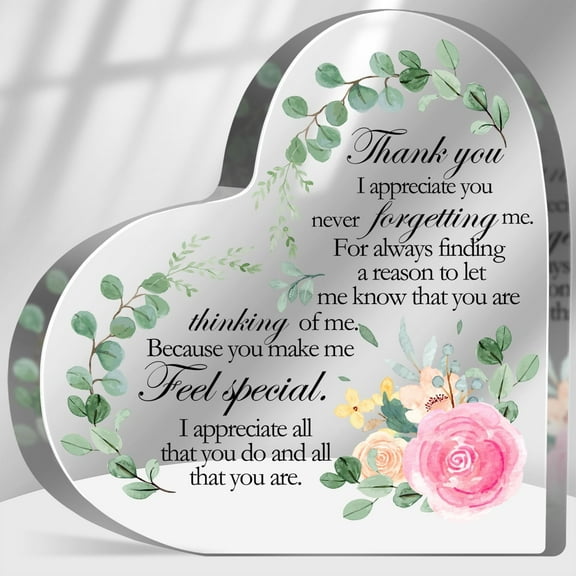 Thank You Gifts for Women, Appreciation Presents for Friends Teacher Coworkers Boss, Inspirational Office Sign Desk Decor, Thank You Eucalyptus Paperweight Plaque Acrylic Heart
