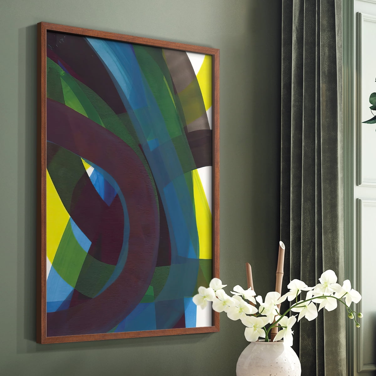 Cool Network II Framed Print in Brown Solid Wood Framed Print No Nail Hanging