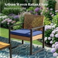 thumbnail image 3 of MF Studio 4-Piece All-Weather Rattan Patio Furniture Set, Outdoor Conversation Set with Wood Table, Brown and Navy Blue, 3 of 10