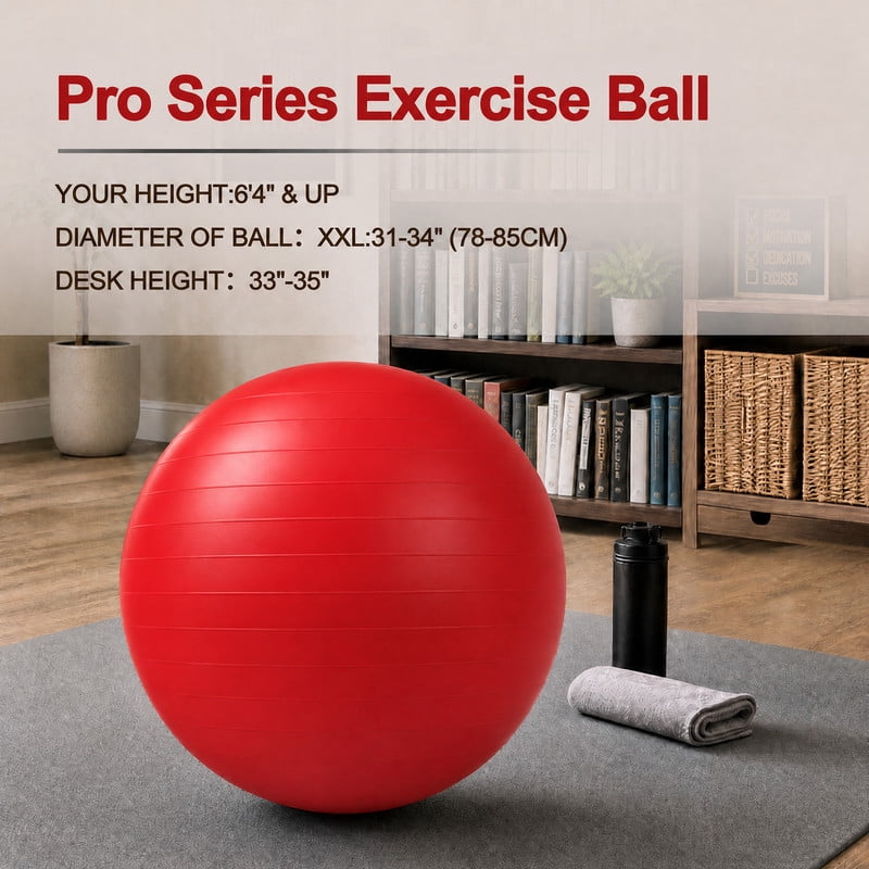 Signature Fitness 85 cm Yoga Exercise Ball with Foot Pump, Anti-Burst Slip-Resistant Stability Ball for Pregnancy, Pilates, Fitness, Balance & Core Workouts, Red