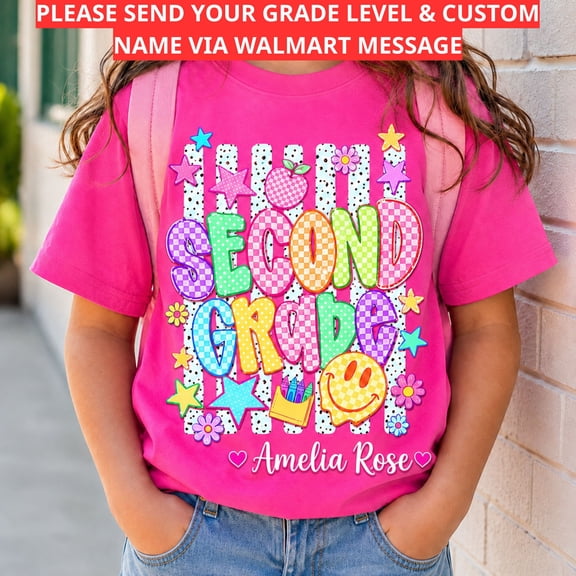 Back To School Shirt, Custom Grade Name Tee, Second Grade Smiley Graphic, Cute First Day Of School Outfit, Classroom Gift