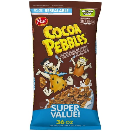 Post Cocoa Pebbles Gluten Free Breakfast Cereal, Chocolate, 36
