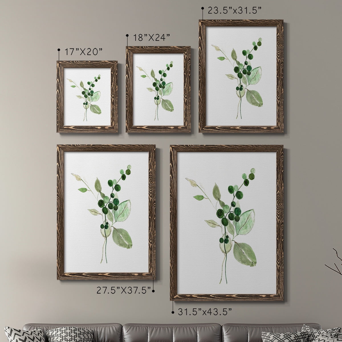 Sprigs in Green I - Premium Framed Canvas 2 Piece Set - Ready to Hang