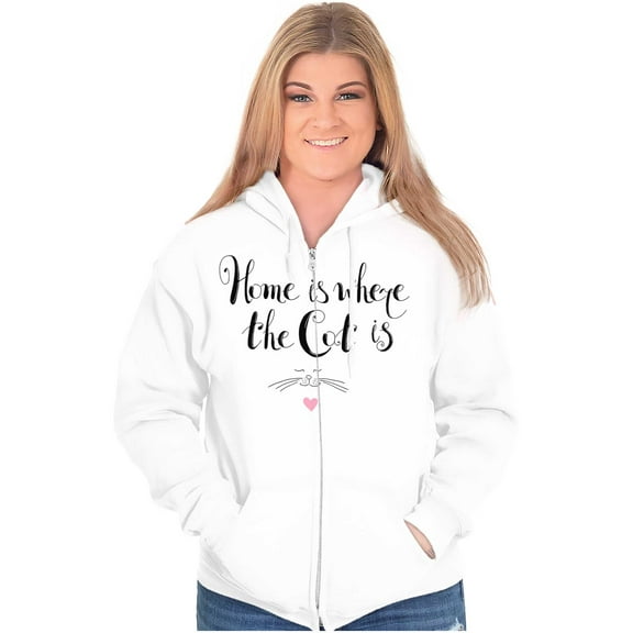 Home is Where the Cat Is Sweet Kitty Womens Plus Size Graphic Zipper Hoodie Brisco Brands 2X