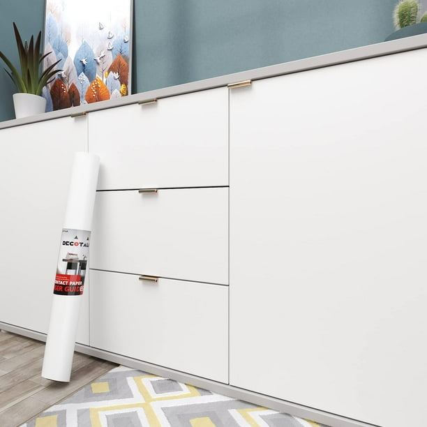 Decotalk Papel pintado blanco sólido adhesivo y despegable para paredes, papel pintado autoadhesivo de 12.0 x 120.0 in de grosor, papel de contacto blanco extraíble mate para dormitorio, sala de estar