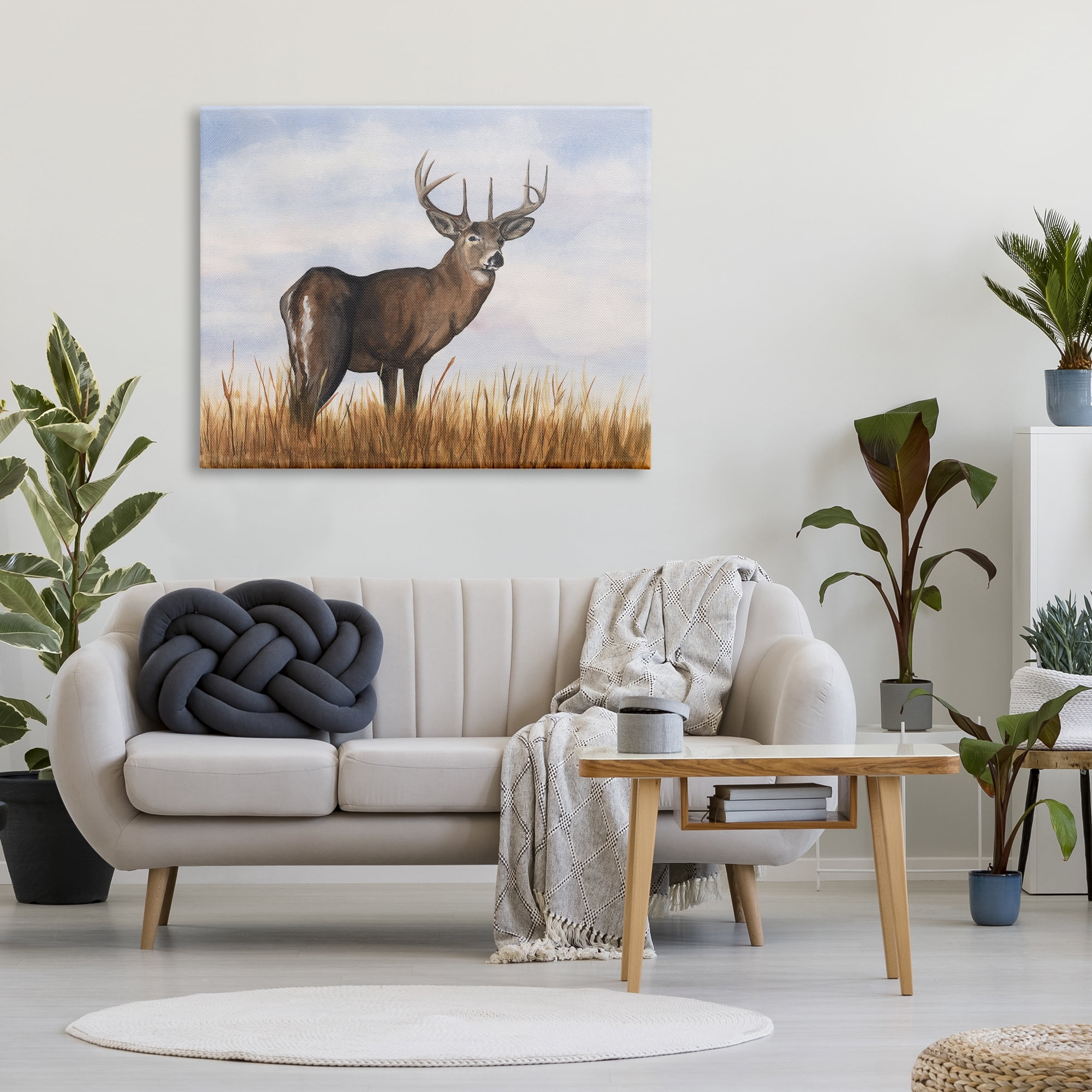 Stupell Industries Deer in Cloudy Landscape Animals & Insects Painting Gallery Wrapped Canvas Art Print Wall Art, 48 x 36