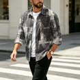 thumbnail image 4 of Men's Corduroy Streetwear Color Block Button Down Shirt, Geometric Print Long Sleeve Lapel Casual Top, Loose Fit Fall Daily Clothes with Chest Pocket Dark Gray M, 4 of 6