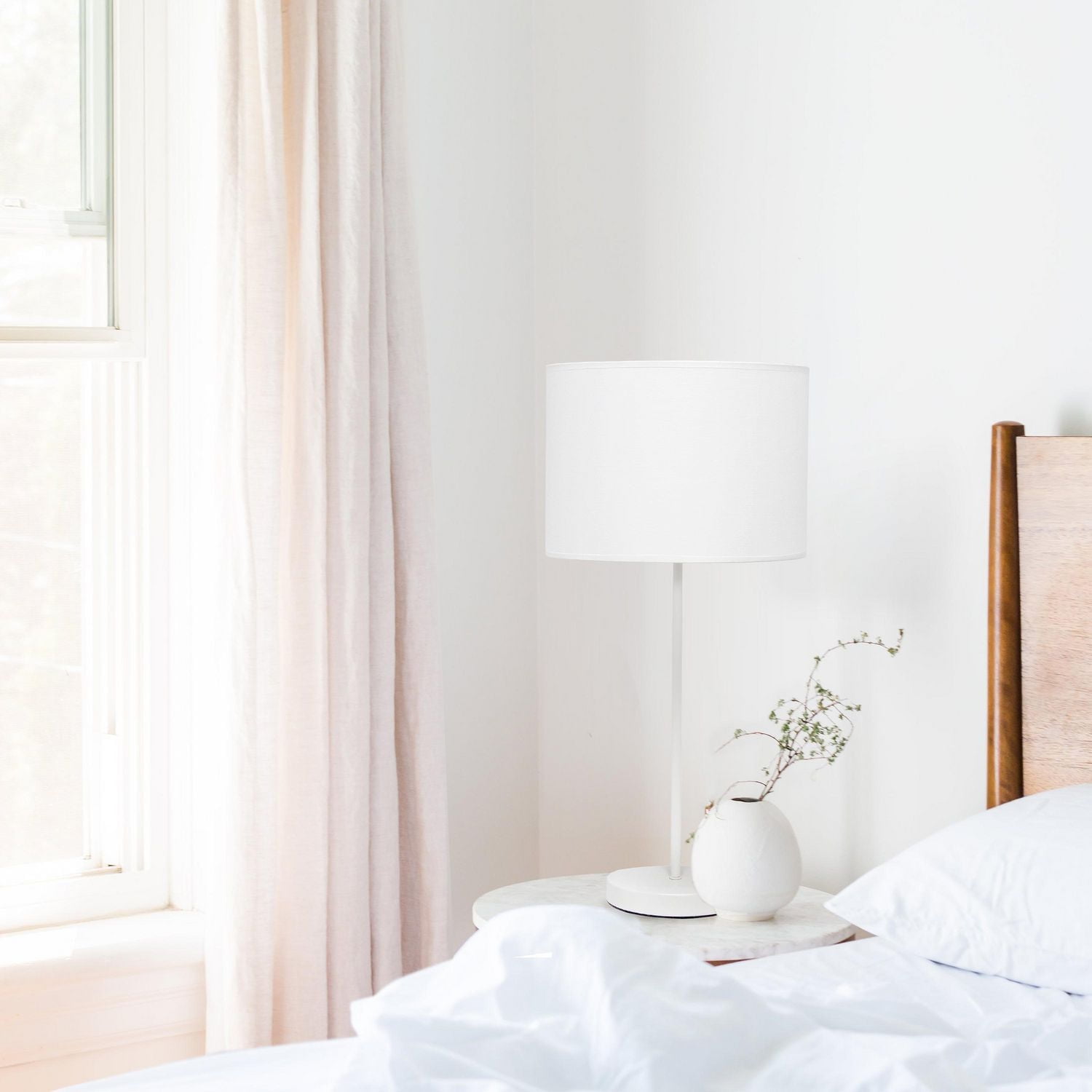 Simple Designs White Stick Lamp with Fabric Shade