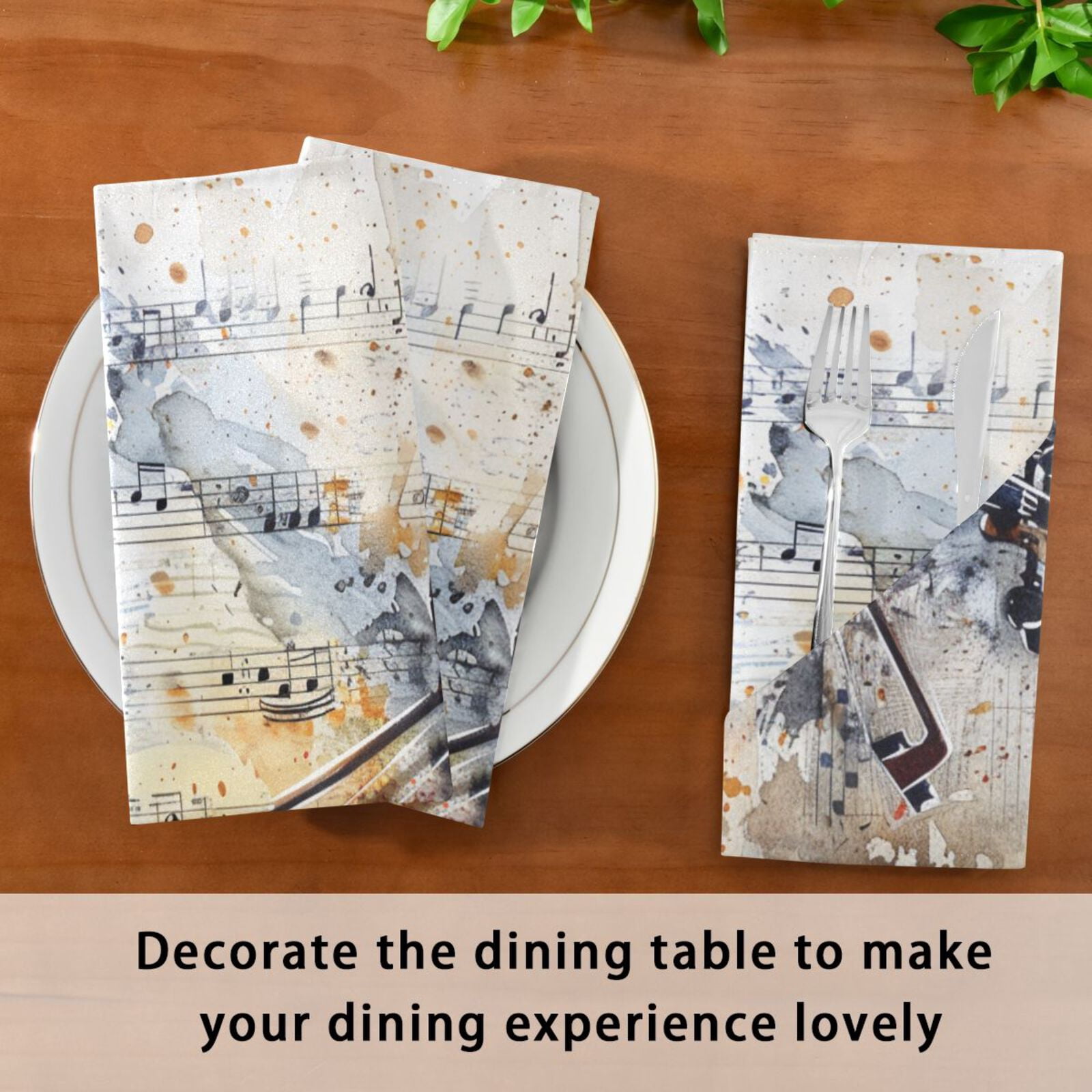 JSTEL Sheet Music Guitar Watercolour Cloth Napkins Set of 6, 20x20 Inch Washable and Reusable Napkin for Decoupage Dinner Party Everyday Use