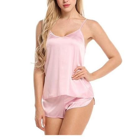 

2pcs Women s Silk PJ Set Pajama Camisole Satin Lingerie Nightwear