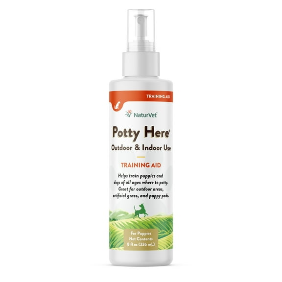 NaturVet – Potty Here Training Aid Spray – Attractive Scent Helps Train Puppies & Dogs Where to Potty – Formulated for Indoor & Outdoor Use – 8oz