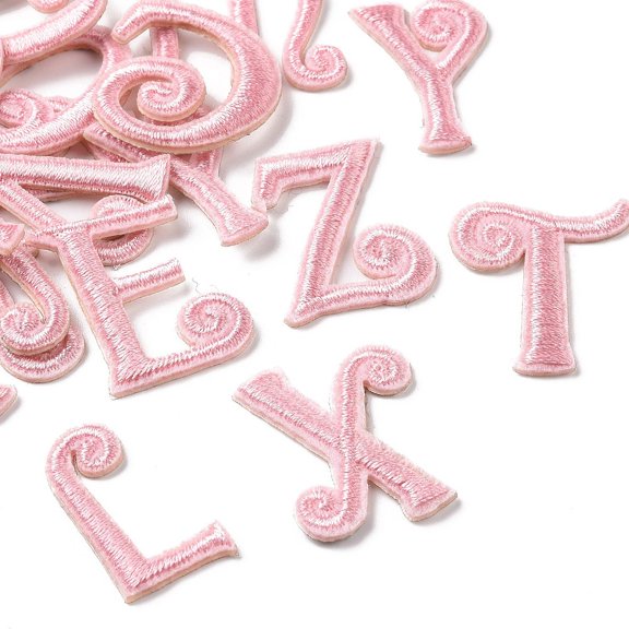 10pc Computerized Embroidery Cloth Self Adhesive Patches Stick on Patch Costume Accessories Random Mixed Letters Pink 26~33x6~28mm DIY