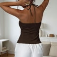 thumbnail image 4 of Domzest Womens Asymmetrical Hem Halter Tank Top Slim Fit Blackless Metal Ring Front Ruched Top Summer Tie Up Cami Tank Brown L, 4 of 7