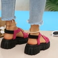 thumbnail image 4 of Women's Chunky Platform Strappy Sandals Open Toe Solid Color Elastic Slingback Dressy Shoes Non Slip Vacation Slides Pink Size 6, 4 of 7