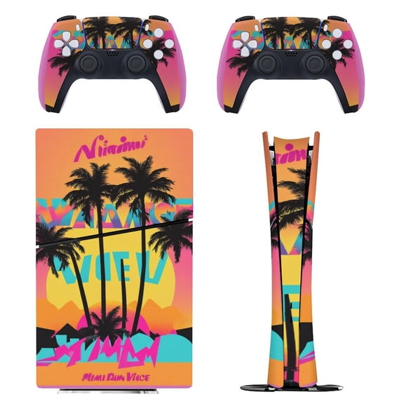 Vibrant Palm Trees Sunset Console Skin Bundle for PS5 Pro Slim Disc & Digital / PS4 – Full Wrap   Dual Controller Flair