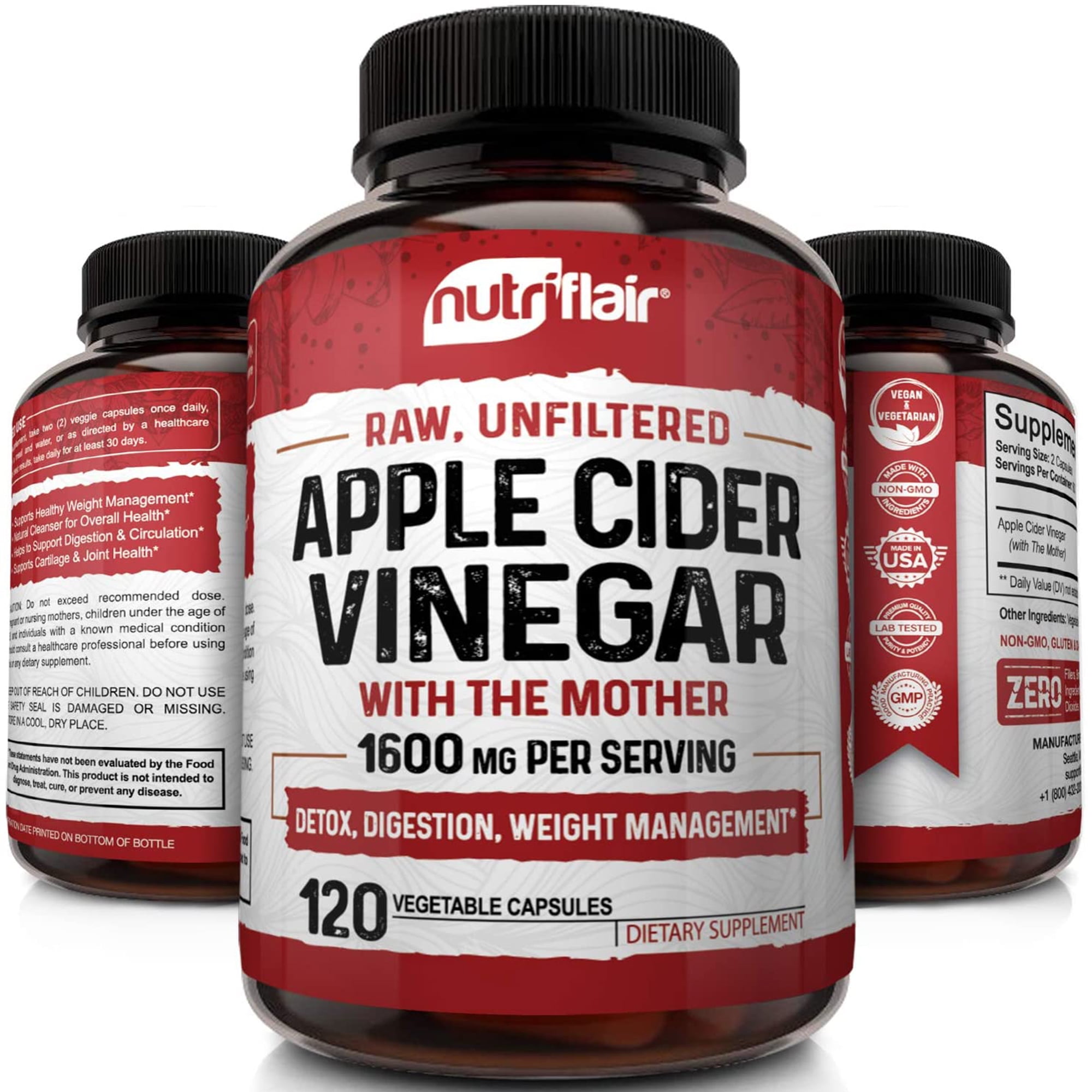 NutriFlair Apple Cider Vinegar Capsules Weight Loss Supplement 120 Vegetable Capsules