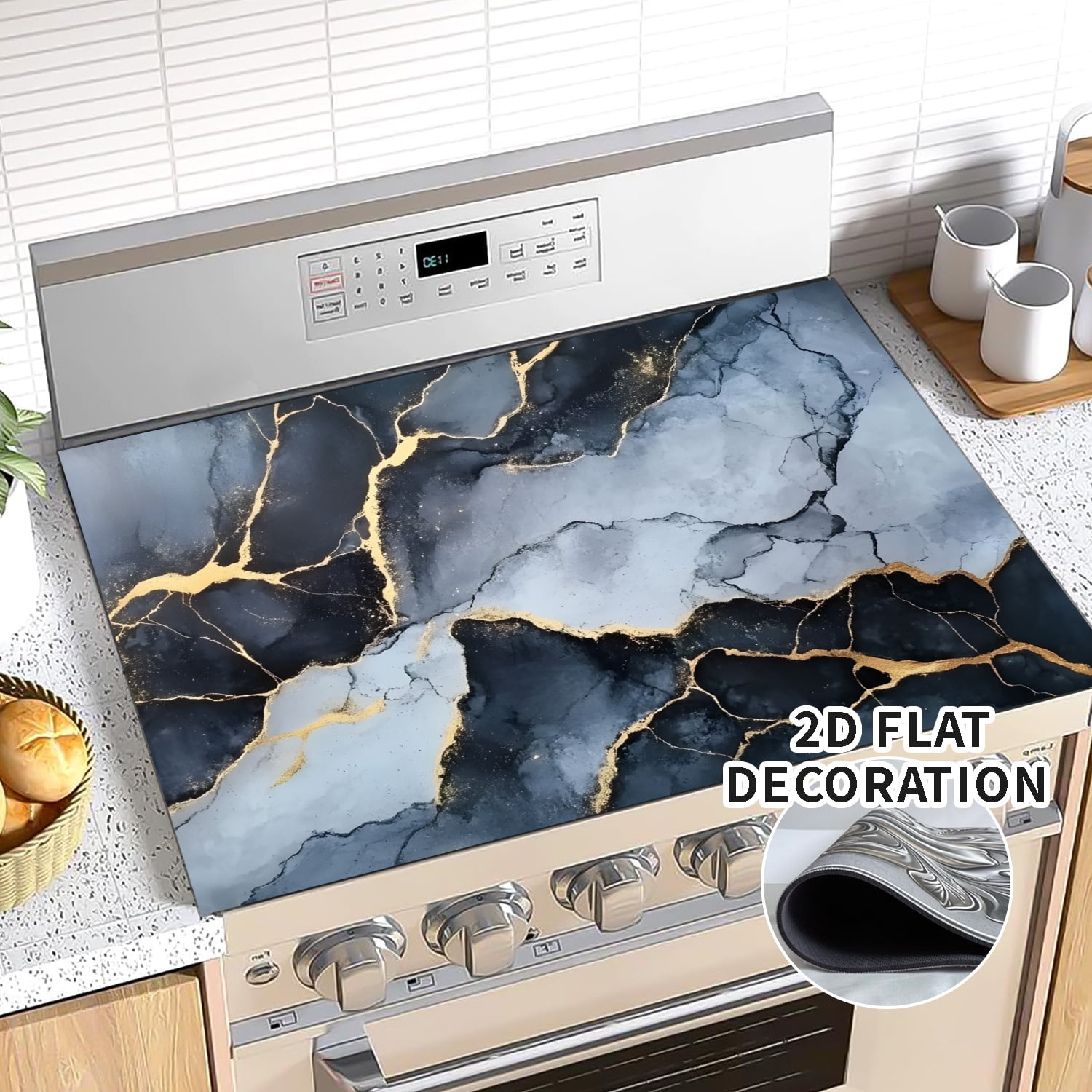 28x20 Inches Stove Top Covers for Electric Stove Black marble - Glass Stove Top Cover